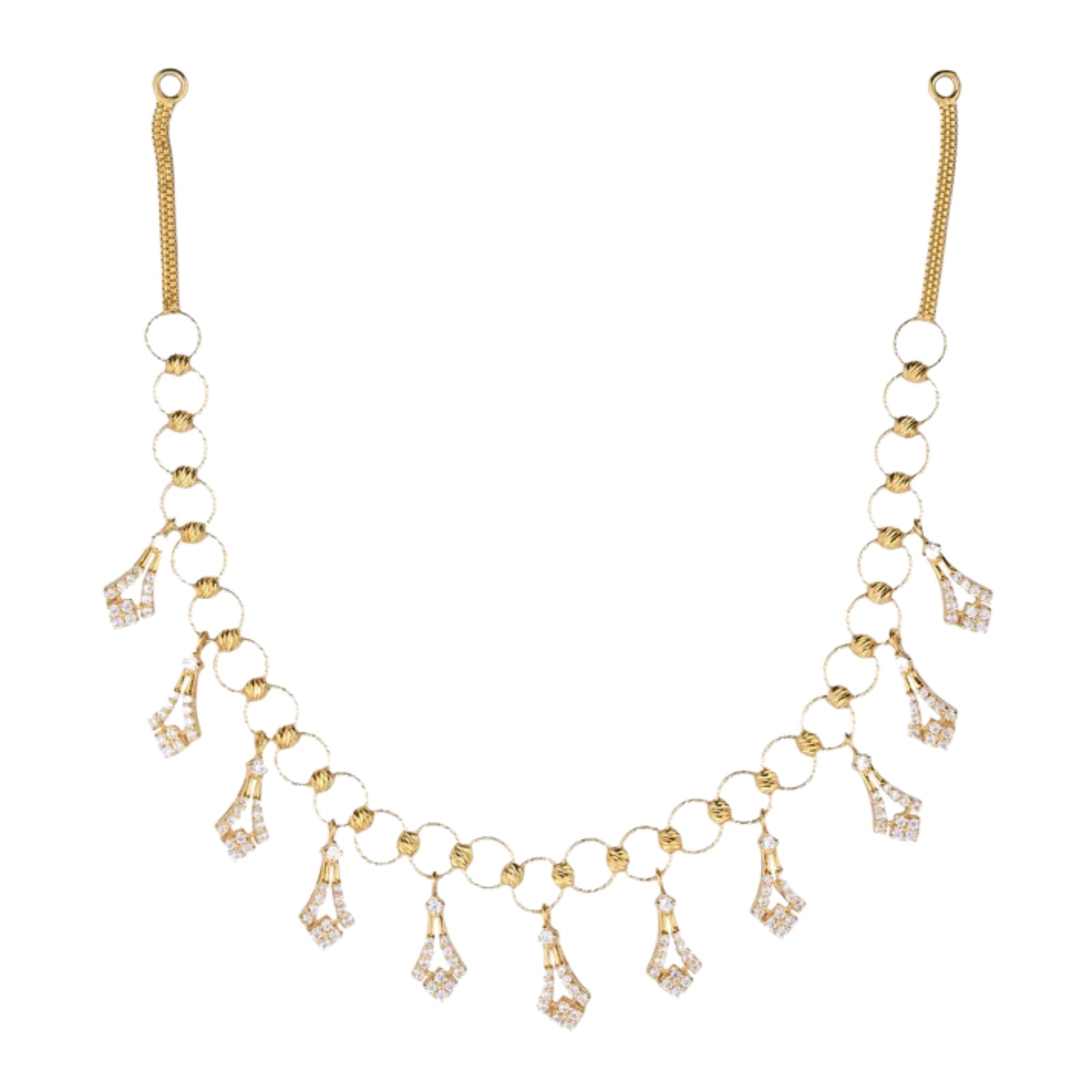 Contemporary Gold Drop Necklace Set with Diamond Accents – Designer Festive Jewellery (N_FN2)
