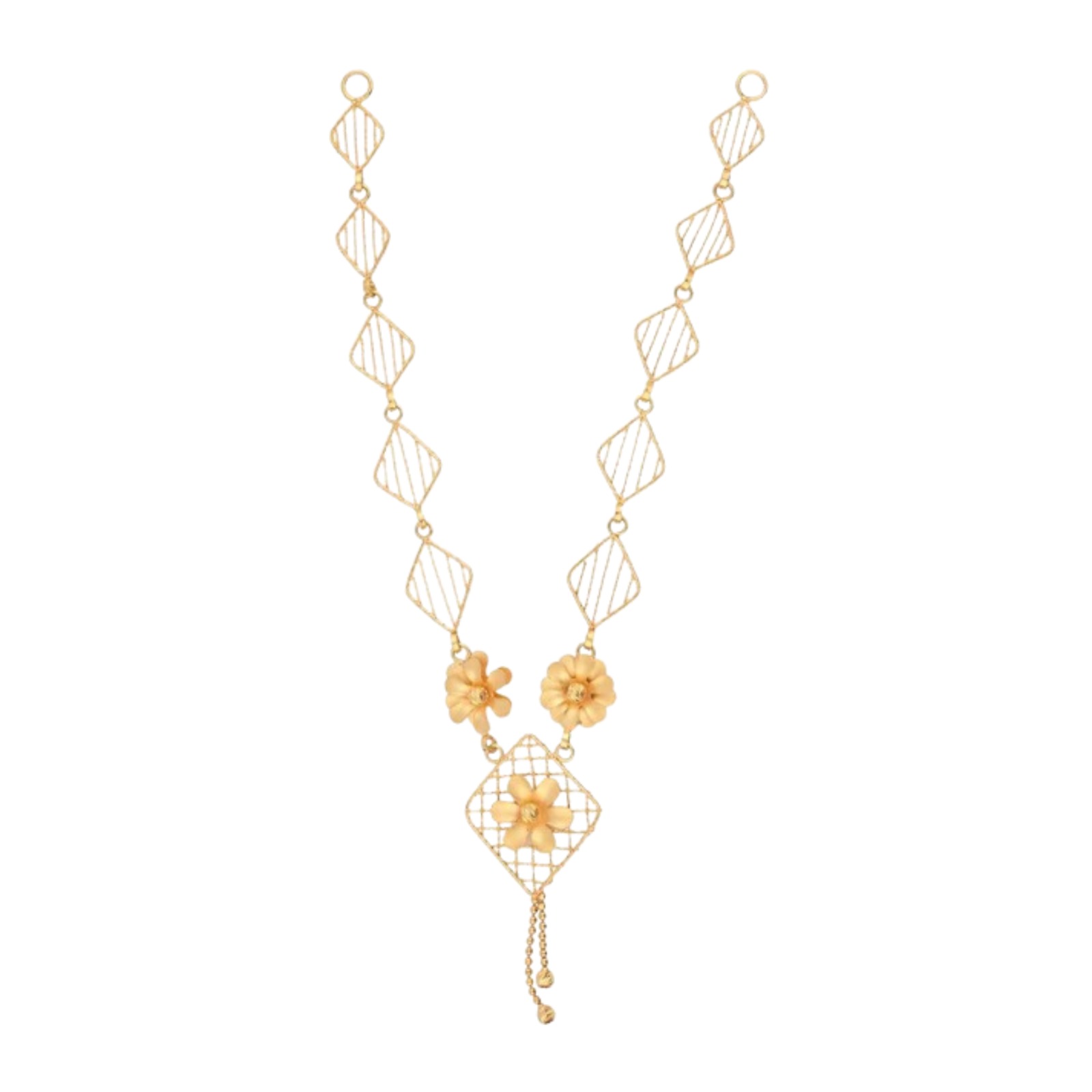 Floral Filigree Gold Necklace – Traditional Designer Necklace with Blossom Details (CR_NK8)