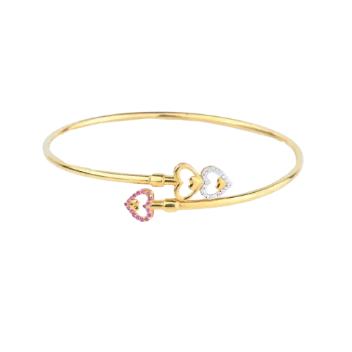 Light Weight Trio Heart Diamond & Ruby Gold Bangle in Coimbatore (1/54273)